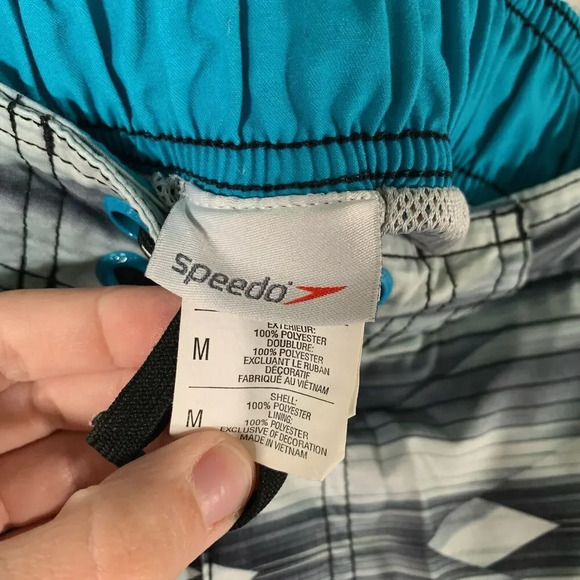 Speedo Board Shorts Men's Medium Grey Side Pockets Drawstring Hook Loop - Picture 4 of 5